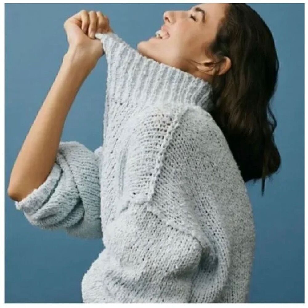 Anthropologie The Need It Oversize Mock Neck Pullover Sweater Light Blue Xs
